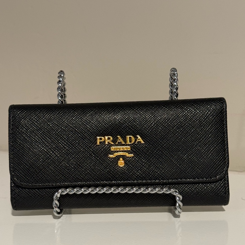 Prada Black Saffiano Leather Key Holder or Jewelry Travel Case EUC